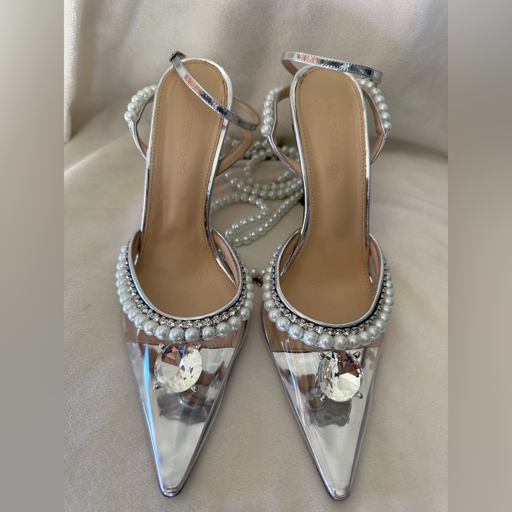 Mach & Mach Diamond of Elizabeth Embellished Clear Heels